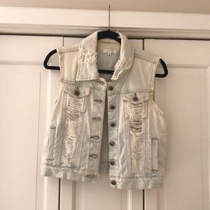 Distressed denim vest